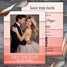 Coral Tone on Tone Striped Photo Save the Date
