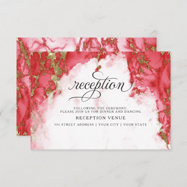 Coral Tourmaline Watercolor Geode BarefootBride™ Invitation (Front/Back)