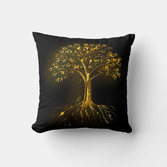 Coral Tree in Gold on Black Cushion (Front)