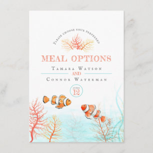 Coral tropical fish ocean wedding meal options enclosure card