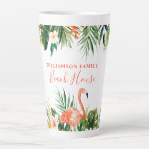 Coral Tropical Floral Beach House Large Latte Mug
