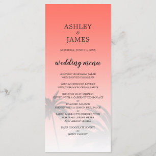 Coral Tropical Palm Tree Beach Wedding Menu