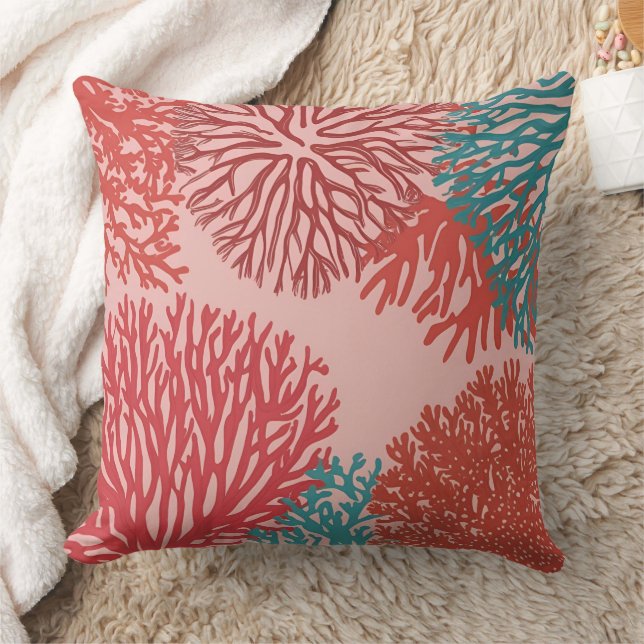 Coral & Turquoise AI art  Cushion (Blanket)