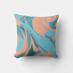 Coral Turquoise Aqua Flowing Floral Art Mosaics  Cushion