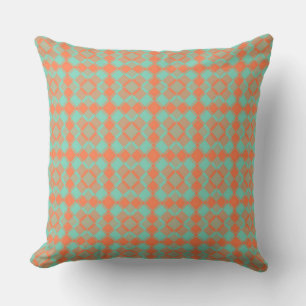 Coral Turquoise Checker Argyle Pattern Cushion