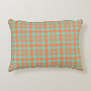 Coral Turquoise Chequered Argyle Pattern Decorative Cushion