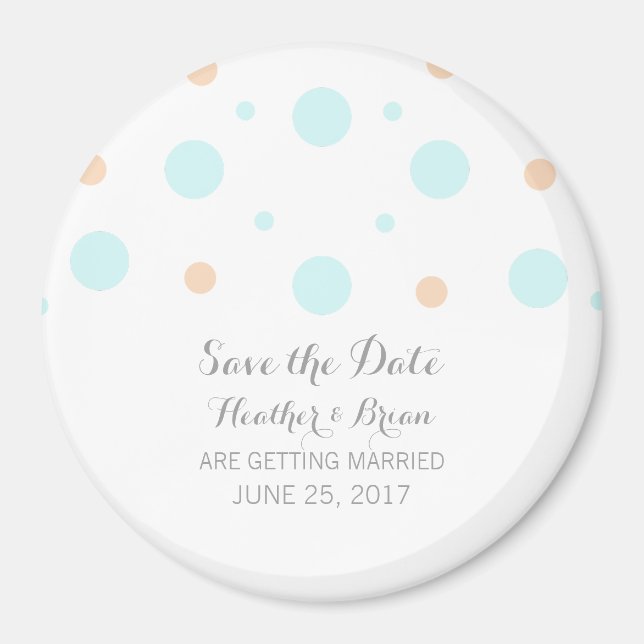 Coral Turquoise Confetti Save the Date Magnet (Front)