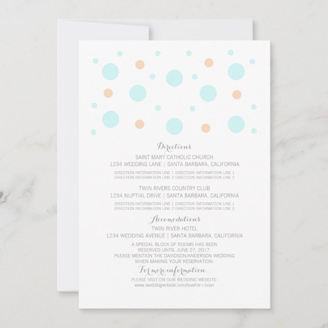 Coral Turquoise Confetti Wedding Information Card (Front)