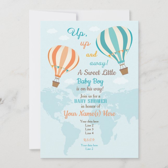 Coral Turquoise Hot Air Balloon Invitation (Front)