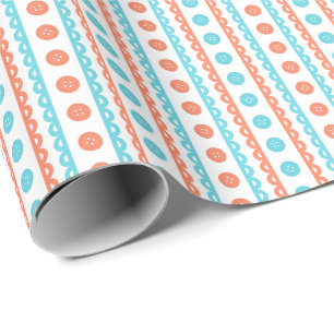 Coral Turquoise Preppy Striped Craft & Sewing Room Wrapping Paper