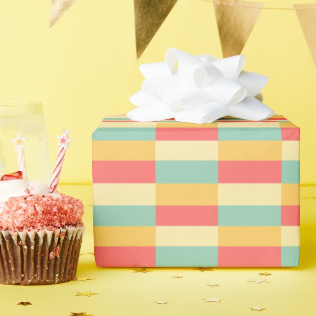 Coral Turquoise Yellow Butter Stripes  Wrapping Paper (Birthday Party)