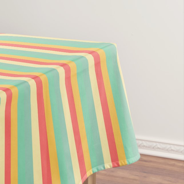 Coral Turquoise Yellow Stripes Tablecloth (In Situ)