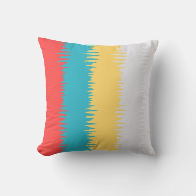 Coral Turquoise Yellow White Stripes Cushion (Front)