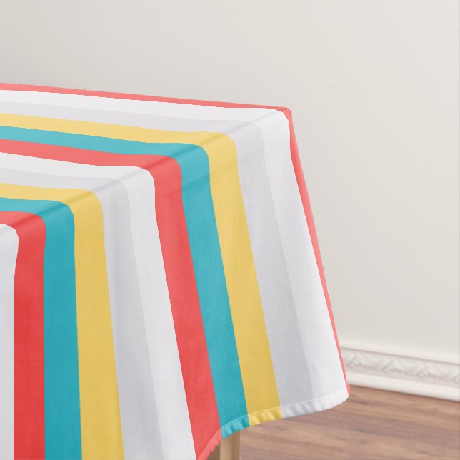 Coral Turquoise Yellow White Stripes Tablecloth (In Situ)