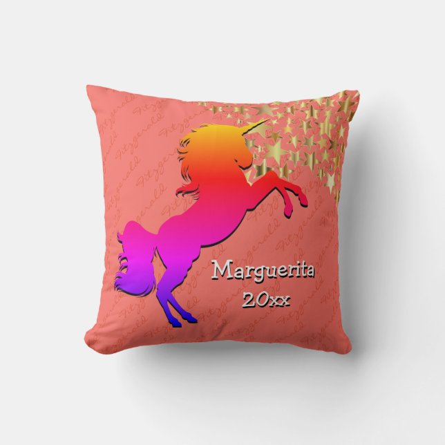 Coral UNICORN Personalised Keepsake Cushion (Front)