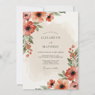 Coral Verdant Bloom Wedding Invitation