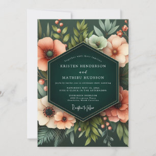 Coral Verdant Bloom Wedding Invitation