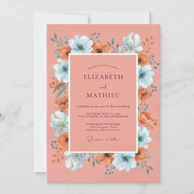 Coral Vibrant Bohemian Wedding Invitation (Front)