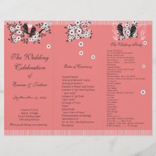 Coral Vintage Birds TriFold Wedding Program