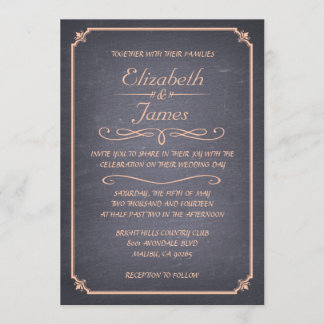 Coral Vintage Chalkboard Wedding Invitations