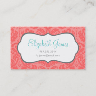 Coral Vintage Damask Business Card