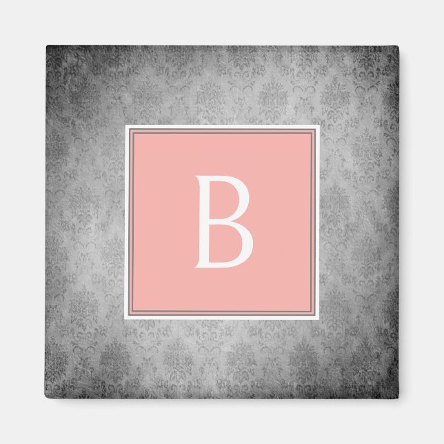 Coral Vintage Damask Monogram Magnet (Front)