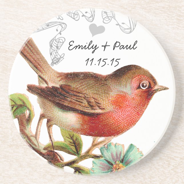 Coral Vintage Love Bird Coasters (Front)