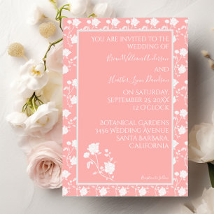 Coral Vintage Rose Wedding Invitation