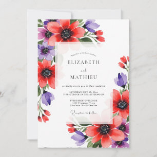 Coral Violet Artistic Bloom Wedding Invitation