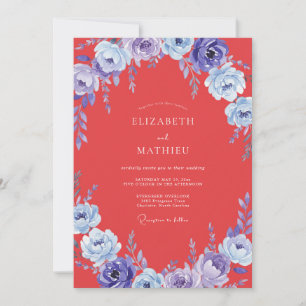 Coral Violet Peony Wedding Invitation
