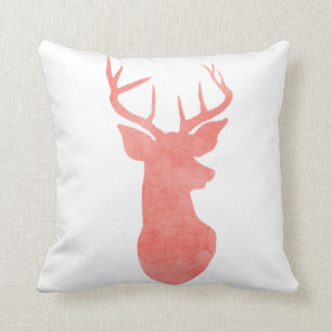 Coral Watercolor Antler / Deer Modern Cushion
