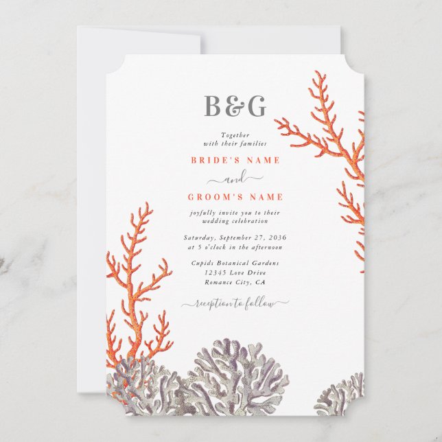 Coral Watercolor Beach Modern Wedding Invitation (Front)