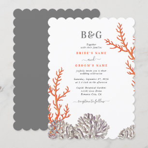 Coral Watercolor Beach Modern Wedding Invitation