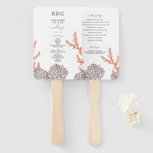 Coral Watercolor Beach Modern Wedding Program Hand Fan