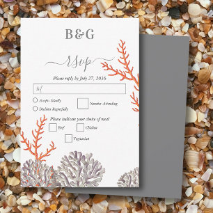Coral Watercolor Beach Modern Wedding RSVP Card