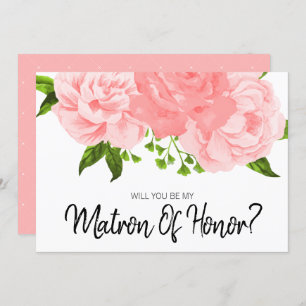 Coral Watercolor Floral Be My Matron of Honour Car Invitation