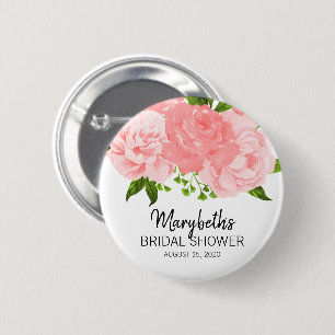 Coral Watercolor Floral Bridal Shower Button