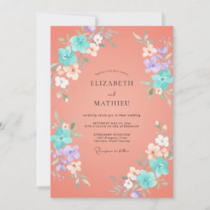 Coral Watercolor Floral Romance Wedding Invitation