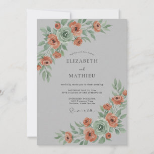 Coral Watercolor Floral Spring Wedding Invitation