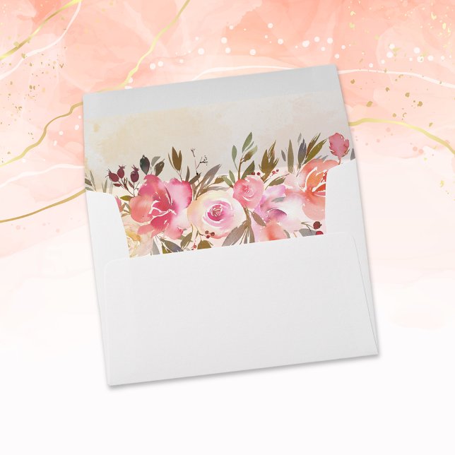 Coral Watercolor Floral Wedding Envelope (Creator Uploaded)