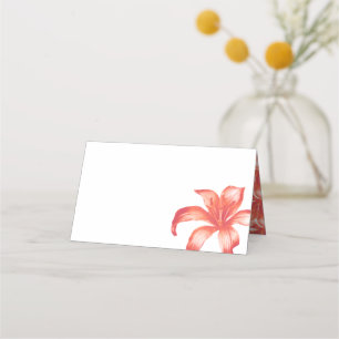 Coral watercolor lily orange wedding place cards