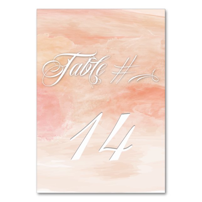CORAL WATERCOLOR MODERN WEDDING TABLE NUMBER (Front)