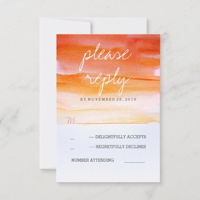 Coral Watercolor Romantic Wedding Reply Cards (Front)