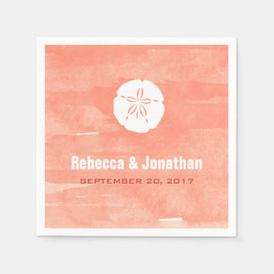Coral Watercolor Sand Dollar Reception Napkin