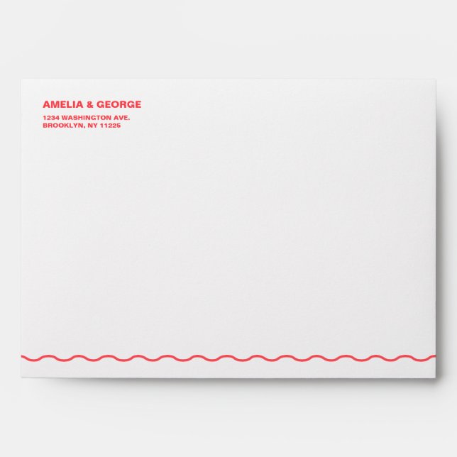 Coral Wavy Retro Wedding Envelope (Front)