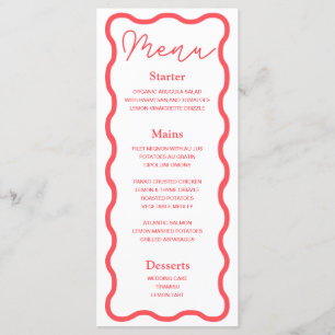 Coral Wavy Retro Wedding Menu