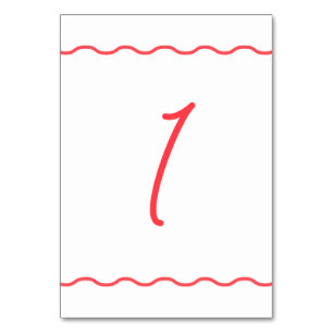 Coral Wavy Retro Wedding Table Number