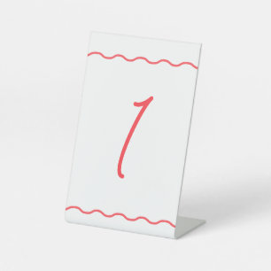 Coral Wavy Retro Wedding Table Number Pedestal Sign