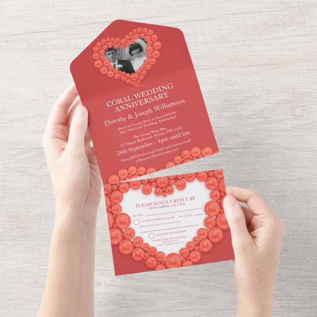 Coral wedding anniversary 35 years party event all in one invitation (Tearaway)