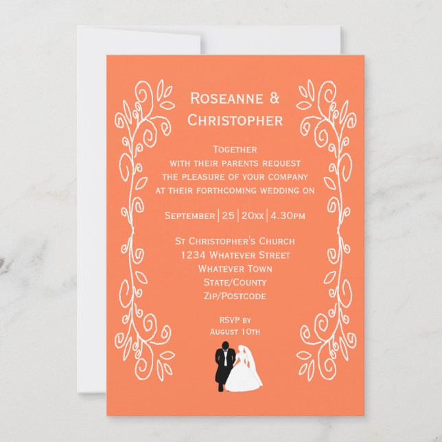 Coral Wedding Invitation Bride Groom Design (Front)